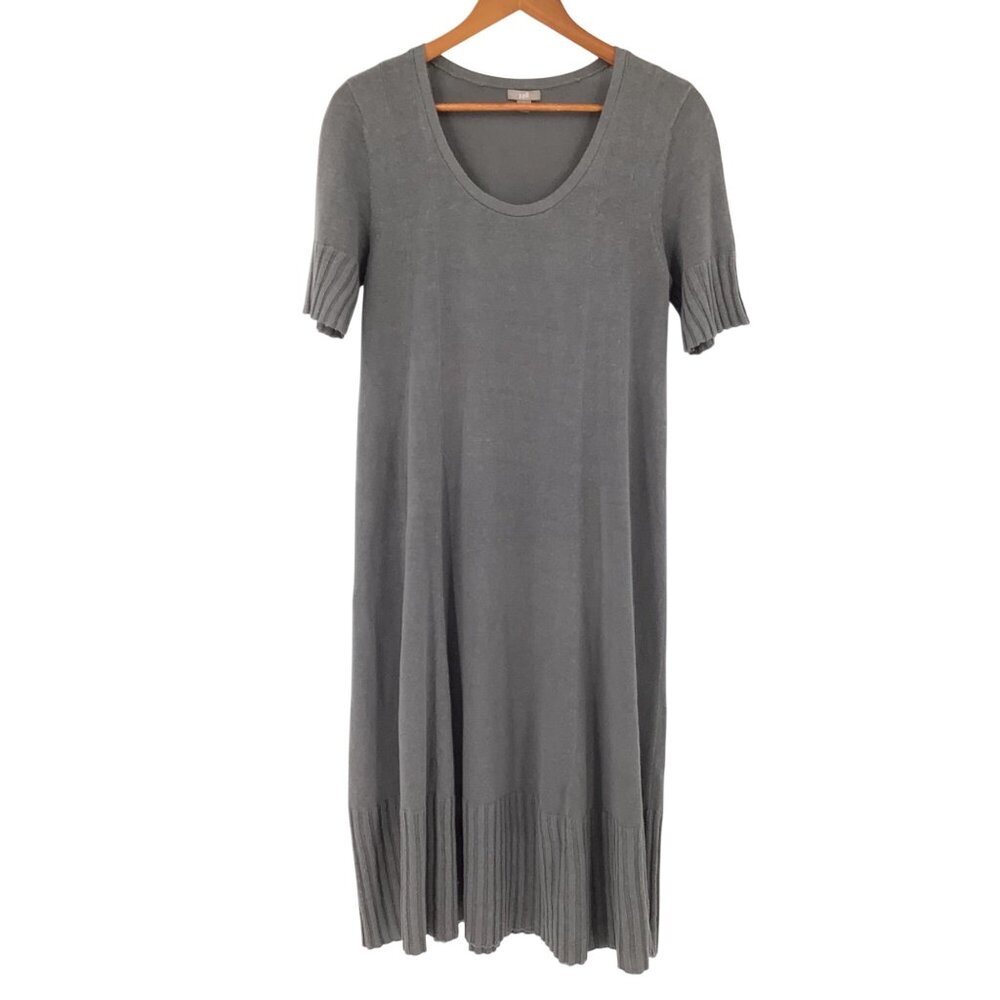 J. Jill Small Gray Short Sleeve Ribbed Hem Knit Dress Oversized Linen Maxi